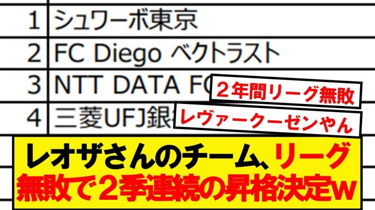 【優勝】レオザさんのチーム、2季連続でリーグ昇格決定wwwww