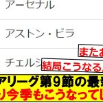 【悲報】プレミアリーグ第９節終了時点のの最新順位、ついにあのチームが出てきてしまう。