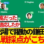 【超朗報】5戦ぶりフル出場で躍動の鎌田大地、ウェスト・ハム戦採点がこちら！！！！