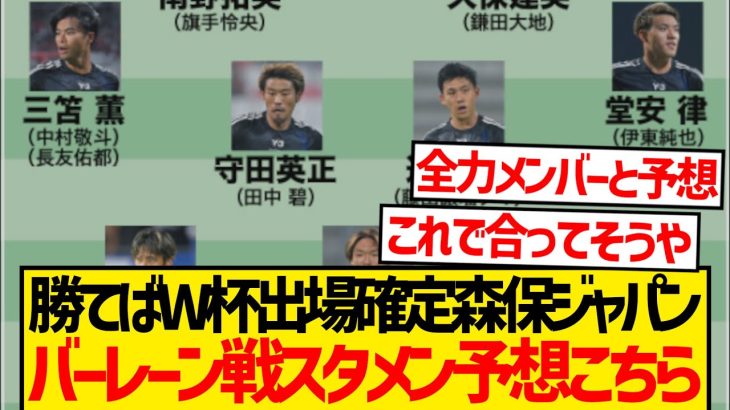 【史上最強】森保ジャパン、バーレーン戦予想スタメンがこちら！！！！