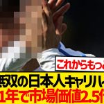 【キャリアハイ】日本人選手の海外評価急上昇、たった1年で市場価値2.5倍wwwww