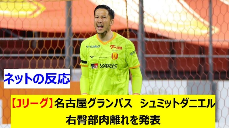 【Jリーグ】名古屋グランパス　シュミットダニエル　右臀部肉離れを発表