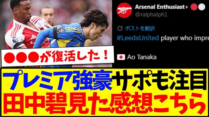 【海外の反応】アーセナル戦の田中碧を見た、現地プレミア強豪サポたちの反応がこちらになります！！！