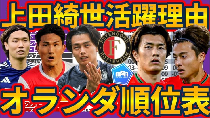 【上田綺世活躍理由&佐野航大の無双ぶり│エールディヴィジ第5節時点順位表】CB渡辺剛の安定度&フェイエノールト分析とMFセムスタイン加入